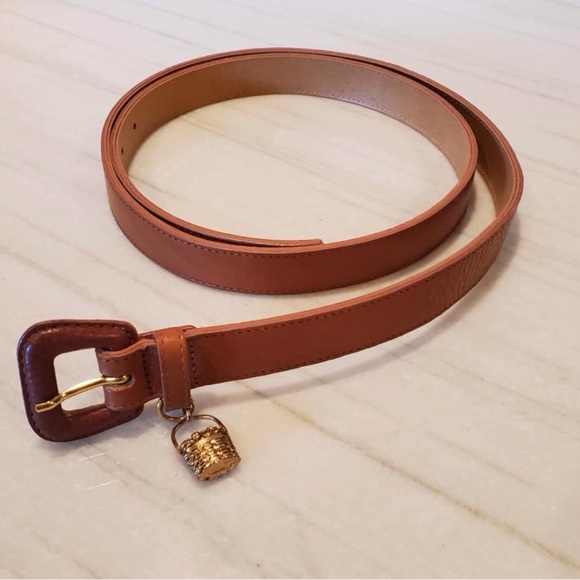 Longaberger Brown Leather Belt Gold Tone Metal Basket Charm - Picture 2 of 5
